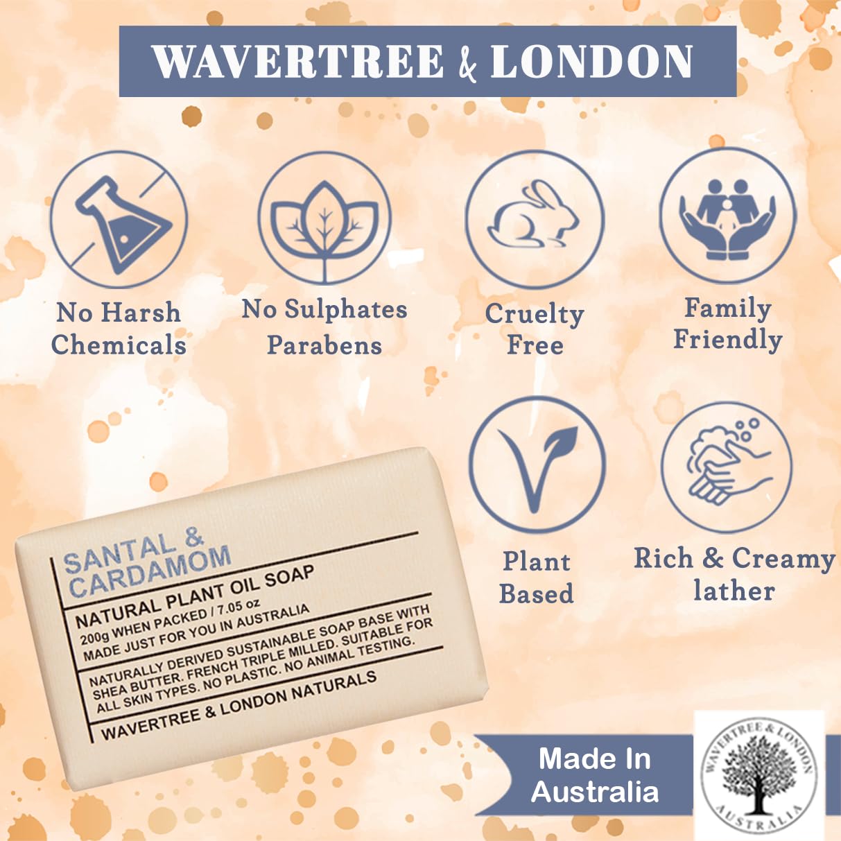 Wavertree & London Santal & Cardamon Scented Natural Soap Bars [100% Naturally derived]